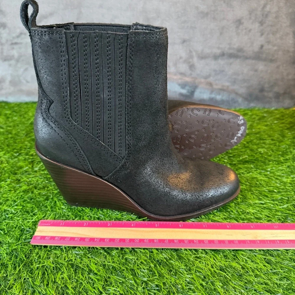Lucky Brand Basel Wedge Booties Womens size 6 Black Leather Ankle Boots